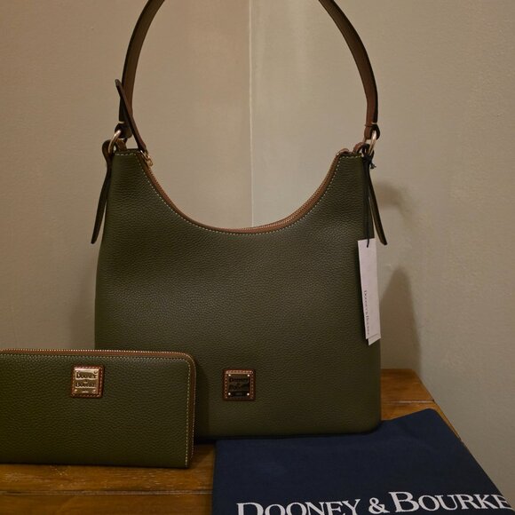 Dooney and Bourke Pebble Grain Hobo w/Large Zip Around Wristlet - Olive